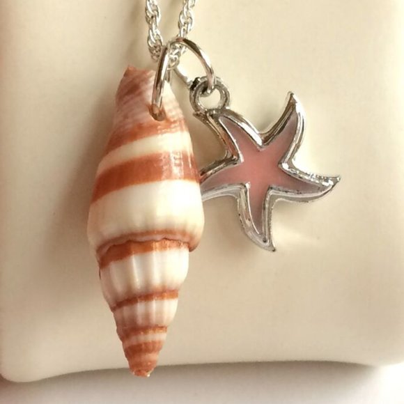 Natural Sea Shell Necklace 24" Silver Plated Starfish Island Beach Mermaid - Picture 3 of 9